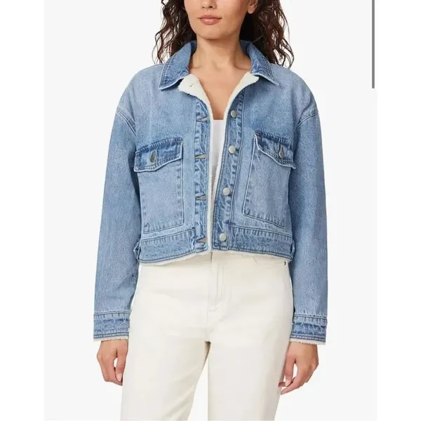 Kensie distressed denim cropped Sherpa cargo jacket - Image 4