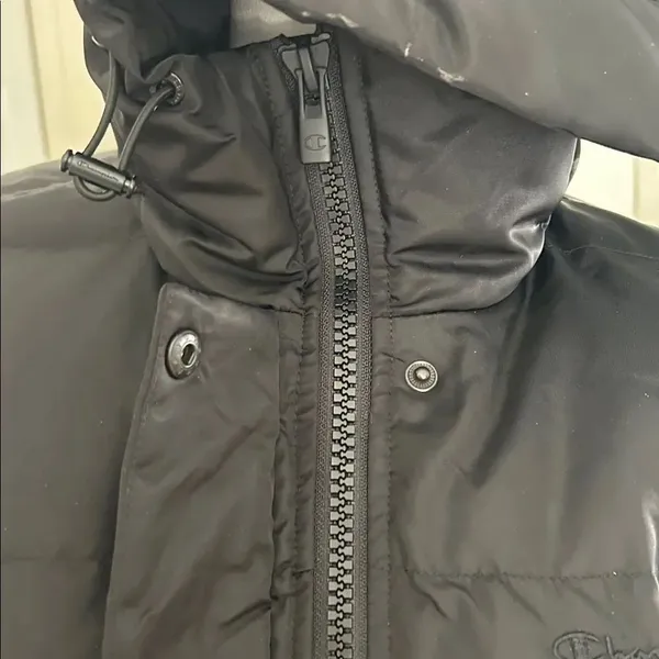 Champion Crop Quilted Snorkel Puffer Jacket with Hood, Black, Size Small, NWT - Image 5