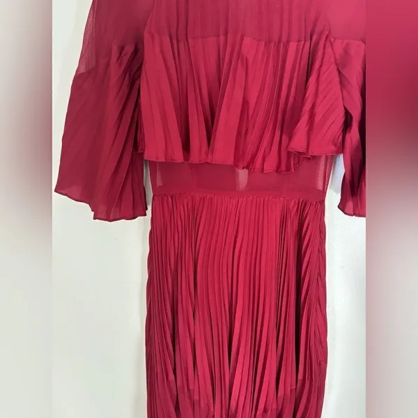 ASOS Pleated Sheer Crop Top Midi Dress Burgundy Size 2 Special Occasion - Image 10