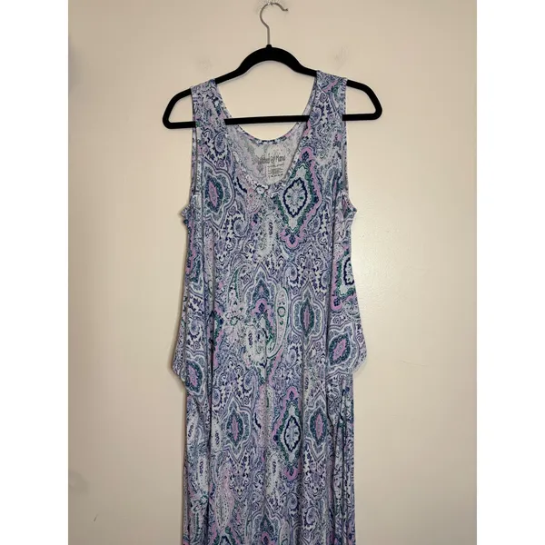 Latched Mama Maxi Dress Paisley Print Purple Blue Green XL Sleeveless‎ V Neck - Image 2