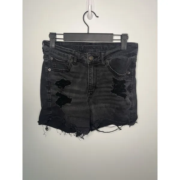American Eagle Wm 6 Black Distressed Ripped‎ Shorts Grunge Emo Festival Goth Punk Edgy Y2K - Image 2