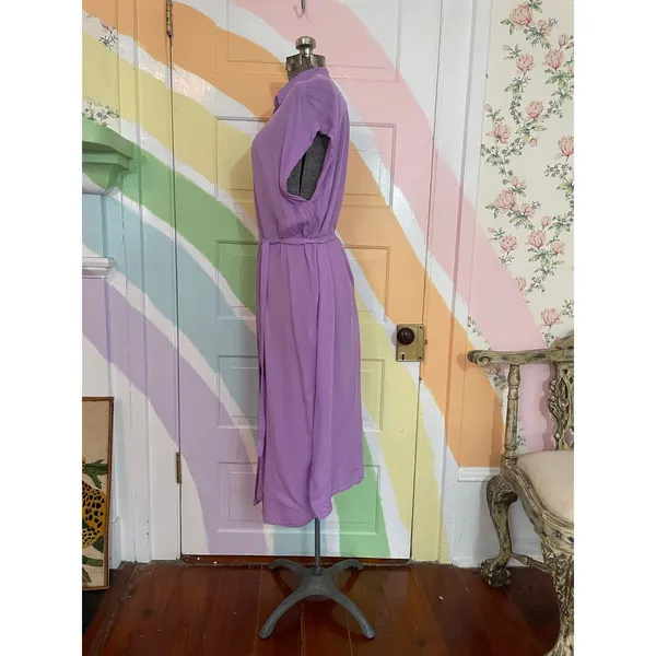INDAH Lilac Viscose Shirt Dress Belted Midi Resort Boho Size S - Image 2