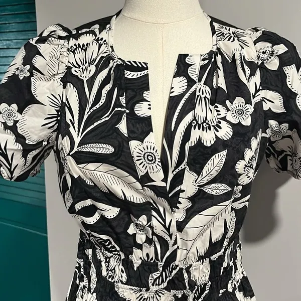 Anthropologie NWOT Somerset Blouse tropical black white floral top - XS - Image 5