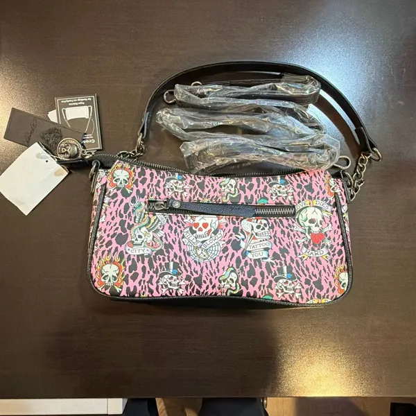 NWT Ed‎ Hardy pink leopard tattoo baguette bag - Image 2