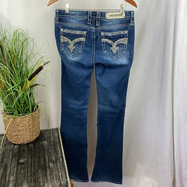 Rock Revival Blue Denim Tansy Mid Rise Curvy Boot Cut Embellished Jeans 27 - Image 2
