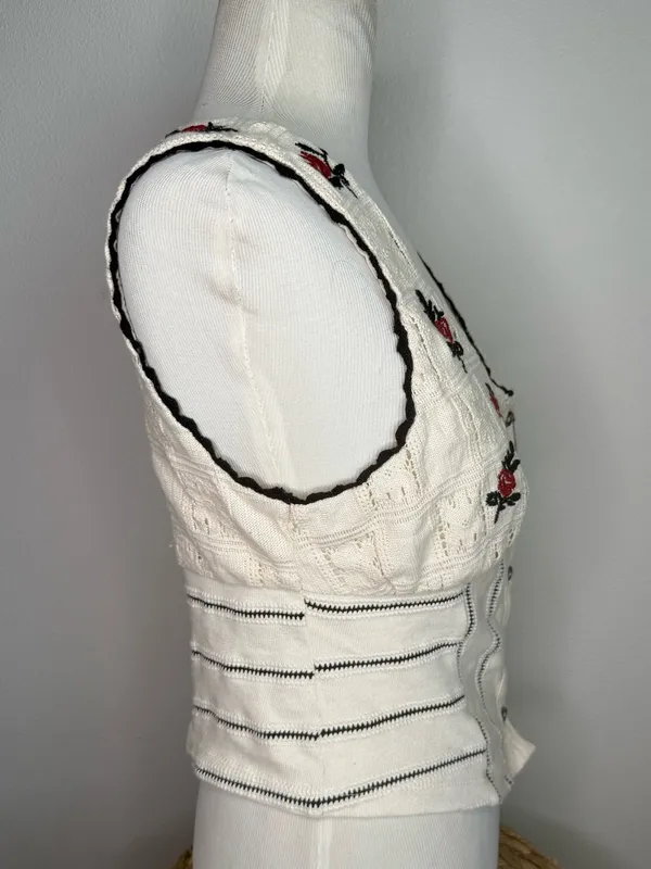 Free People Corset Top Tank Rose Bud Knit Floral Embroidery Crochet Accents Boho - Image 5