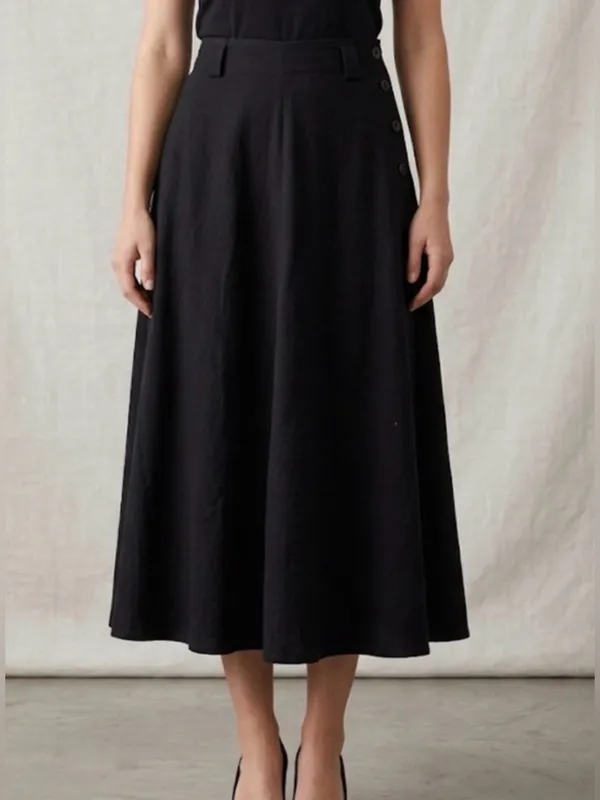 Calvin Klein women’s Size 4 Black Wool A-Line Skirt Side Buttons/Pocket(A582) - Image 2