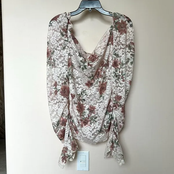 Anthropologie Top XL Sheer Long Sleeve Pullover Stretchy Floral Ruffle Coquette - Image 4