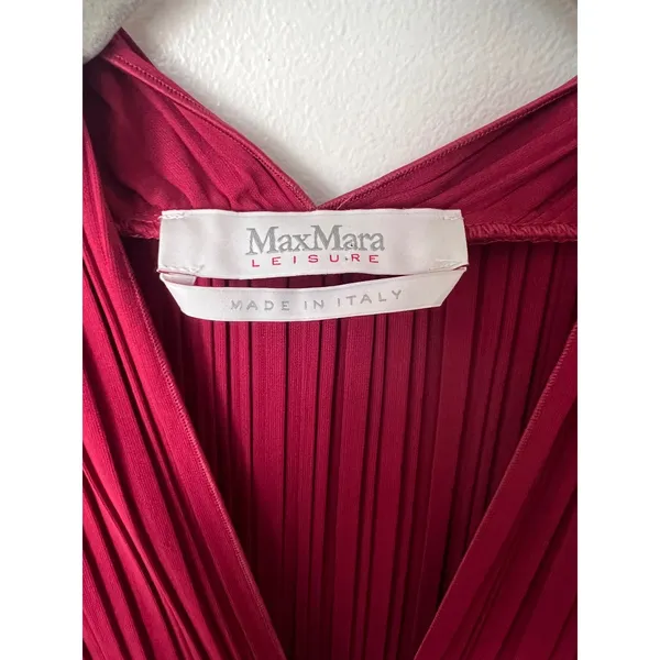 Max Mara Leisure Burgundy Red Tubo Pleated Plisse V-Neck Midi Dress XL‎ - Image 6