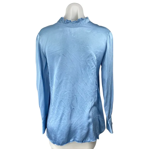 Zara Women's Blue Silk Satin Long Sleeve Henley Button Shirt Tunic Dress Size S - Image 2