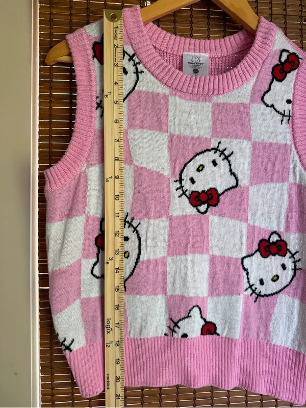 Hello Kitty Pink Checkered Knit Sweater Vest Size Small Sanrio - Image 5