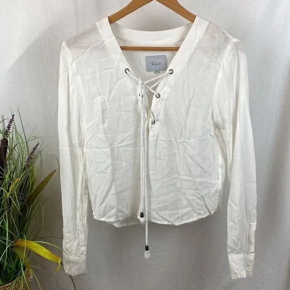 Rails White Long Sleeve Lace Up Bodice Blouse Top XS - Image 2