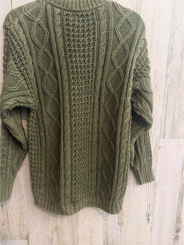 Vintage 90s Littlewood Green Cable Knit Sweater Women’s M Olive Fisherman - Image 9