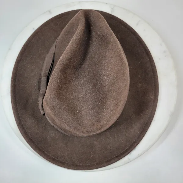 Indiana Jones Brand Wool Hat Mens Small Brown Stylish Bow Ribbon Band 12" Fedora - Image 9