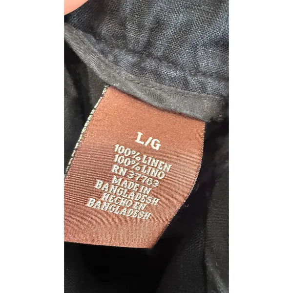 Perry Ellis Black 100% Linen Cropped Wide Leg Drawstring Pants Womens Large - Image 5