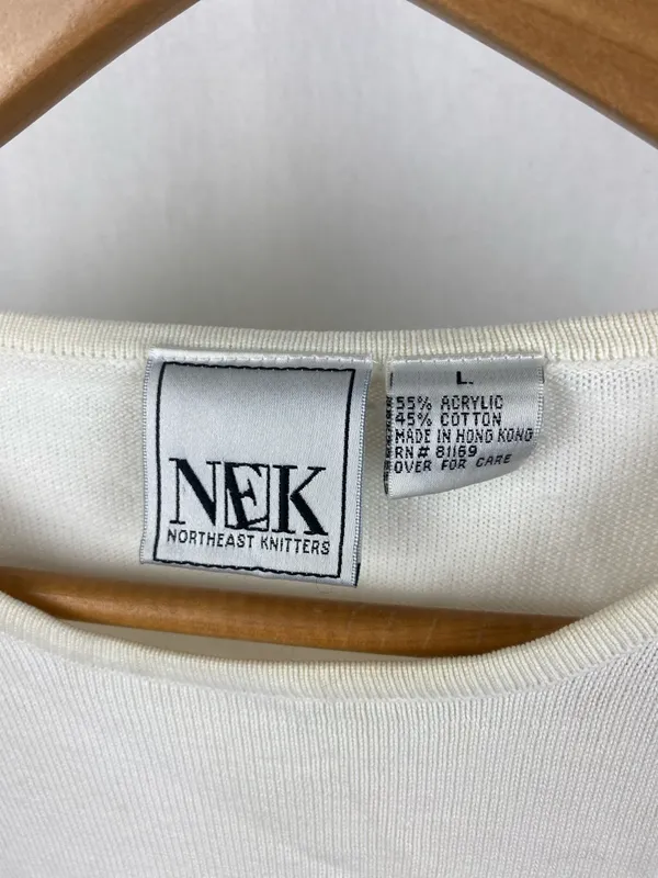 Northeast Knitters NEK Ivory Cream Knit Long Sleeve Crew Neck Sweater Top L - Image 4
