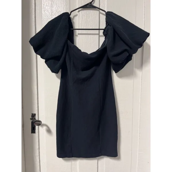 Free People Beach Black Bubbly Off Shoulder Body Con Mini Dress Size XS - Image 3