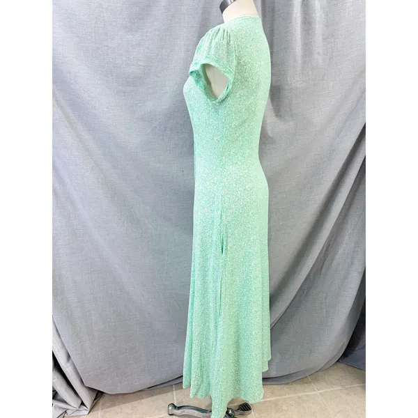 Aura Womens Mint Green Floral Button‎ Front Maxi Dress Cap Sleeve Pockets XS - Image 8