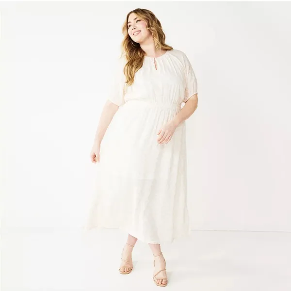 NWT Nine West Puff Sleeve Chiffon Maxi Midi Dress In Pink Abstract Floral M - Image 3