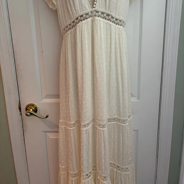 Aakaa NWT Womens Large‎ Ivory Swiss Dot Lace Boho Cottagecore Maxi Dress - Image 3