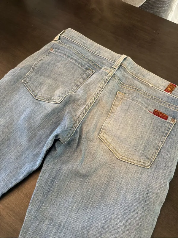 7 For All Mankind Skinny Crop & Roll Jeans Size 28 Light Wash Cuffed Ankle - Image 6