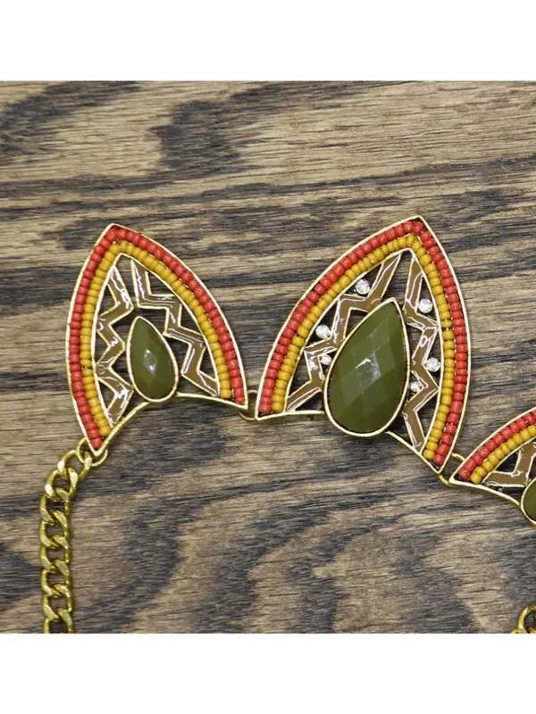 NWT Tint Triangle Bib Dangly Earring Necklace Set Gold / Red Multi 18" + 3" - Image 5