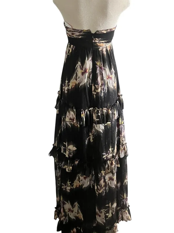 Lulus Black Floral Strapless Tiered Maxi Dress Fits Like a XS (no size tag) NWOT - Image 6