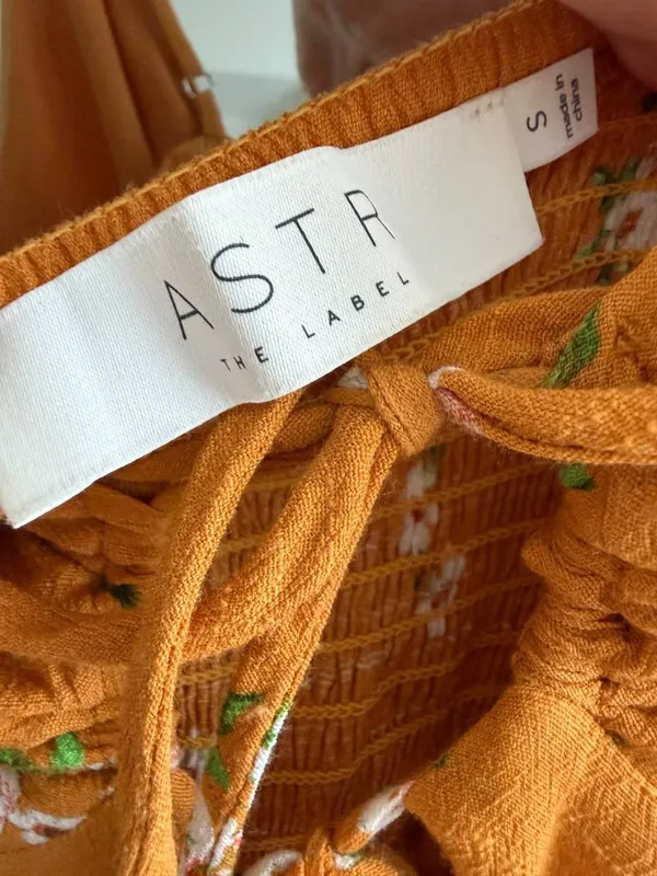 ASTR The Label Mustard Floral Ruched Midi Slip Dress Size S Tie Front Summer - Image 8