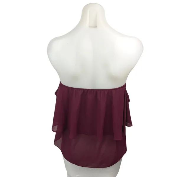 Show Me Your Mumu Purple Chiffon Strapless Ruffles Tube Shirt Blouse Top Size M - Image 2
