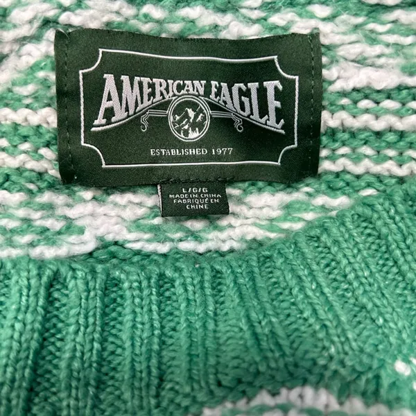 American Eagle Snowdrift Fair Isle Sweater | Green & White | Large - Image 11