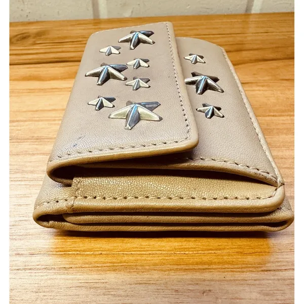 Jimmy Choo Nemo Trifold Wallet With Coin Purse Stars Studs‎ Leather Small Wallet - Image 15