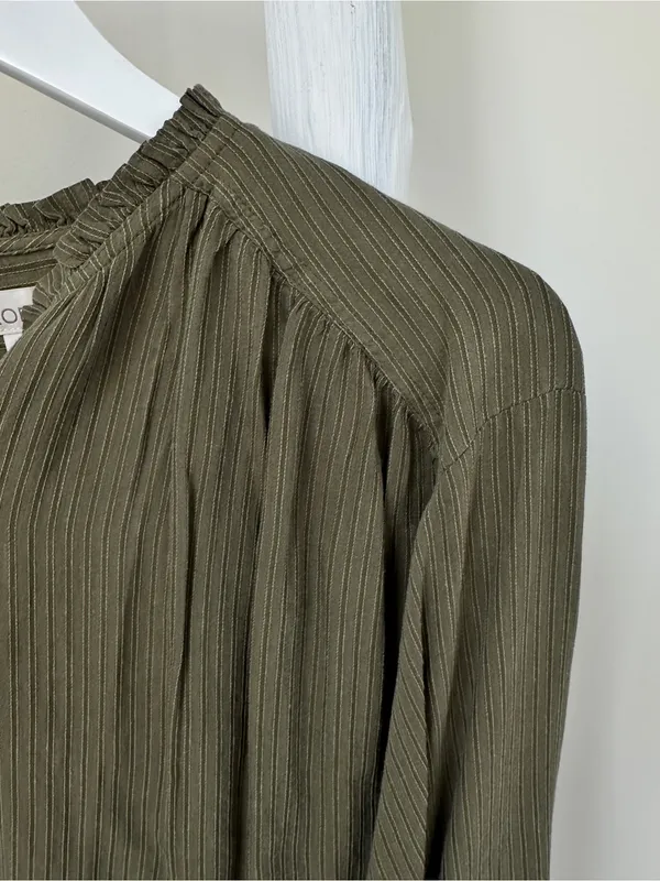 LOFT Olive Green Ruffled Collar Button-Front Blouse - Image 4
