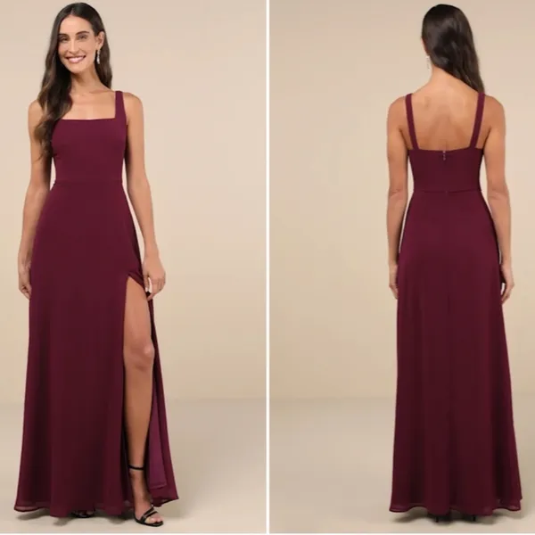 LULUS Sexy Prom Wedding Bridesmaid Romantic Flowy Elegant Chiffon Maxi Dress - Image 4