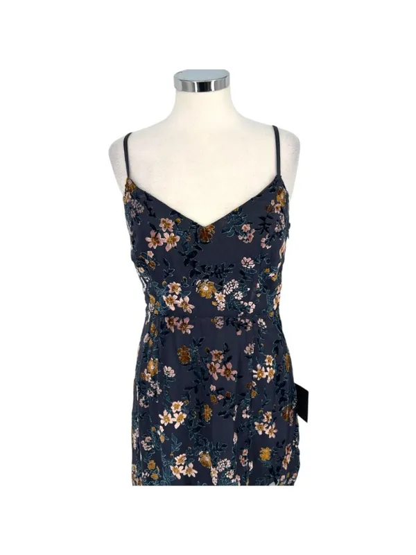 Lulus Evenings with You Floral Velvet Asymmetrical Dress Blue Floral Medium NWT - Image 2