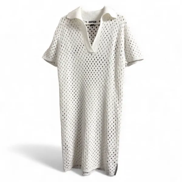 PrettyLittleThing White Open Knit Polo Dress size XL - Image 2