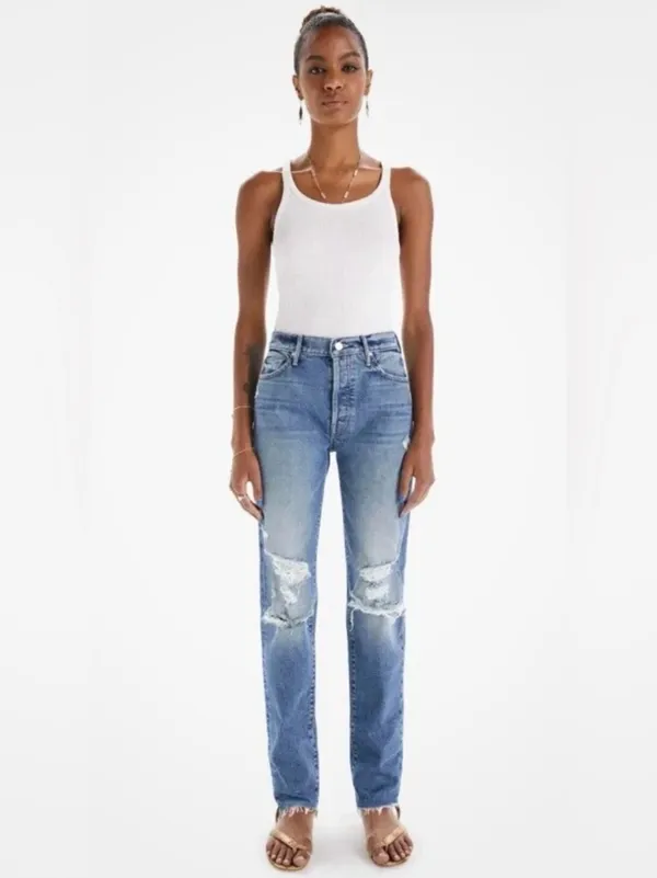 Mother jeans Trickster skimp fray thrill seeker raw hem distressed blue denim 24 - Image 3