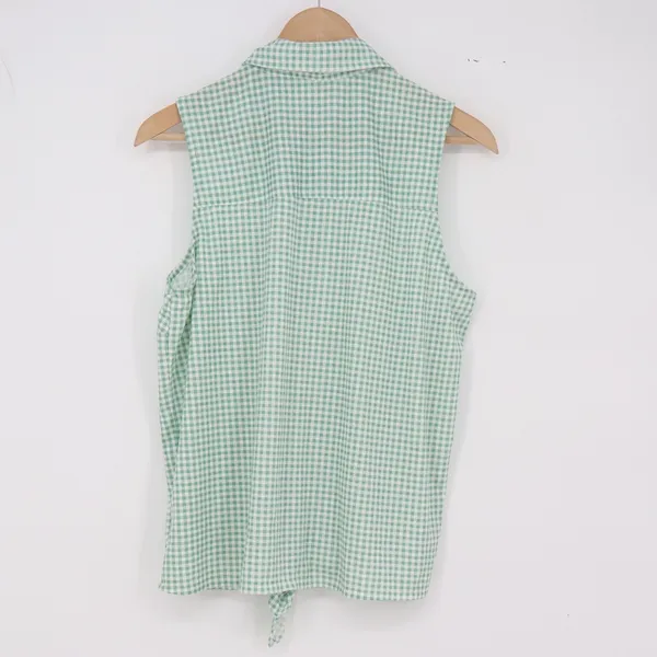 Eden & Olivia Sleeveless Top Womens M Gingham Green Tie-Front Good - Image 5
