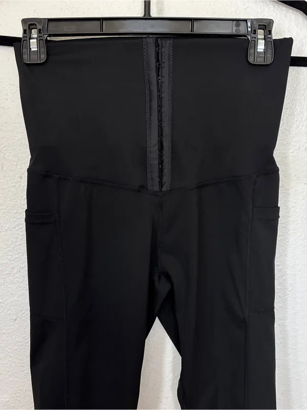 Solid Black Waist Trainer Shapewear Leggings Size M - Image 3