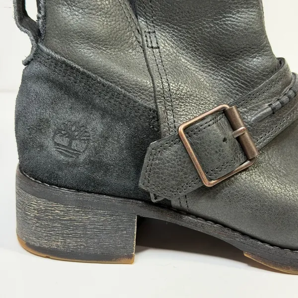 Timberland Womens Black Leather Suede Moto Ankle Boots Buckle Side Zip Biker 7.5 - Image 7