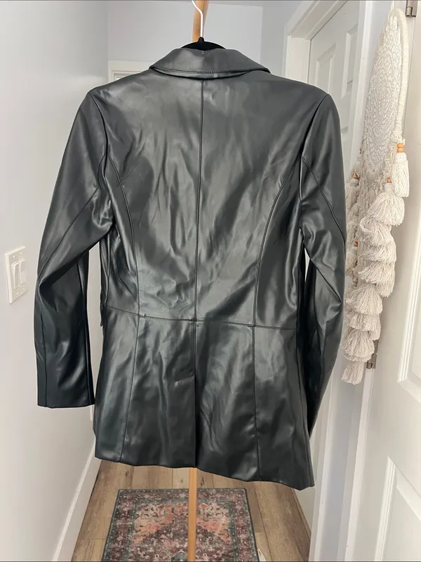 LAUNDRY by Shelli Segal Faux Leather Black Lightweight Single Button Blazer XS - Image 5
