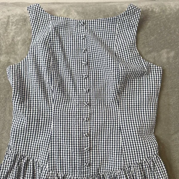 Wild Fable Seersucker Gingham Plaid Mini Dress Womens L Navy White Button Front Drop Waist - Image 12