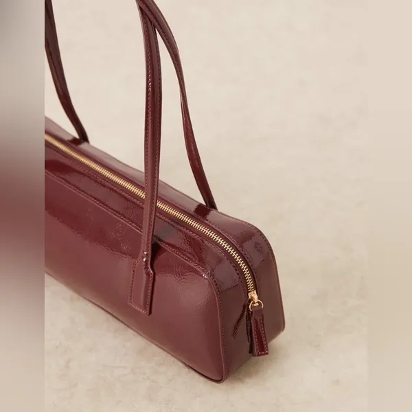 ASOS- burgundy patent faux leather elongated shoulder bag - Image 6