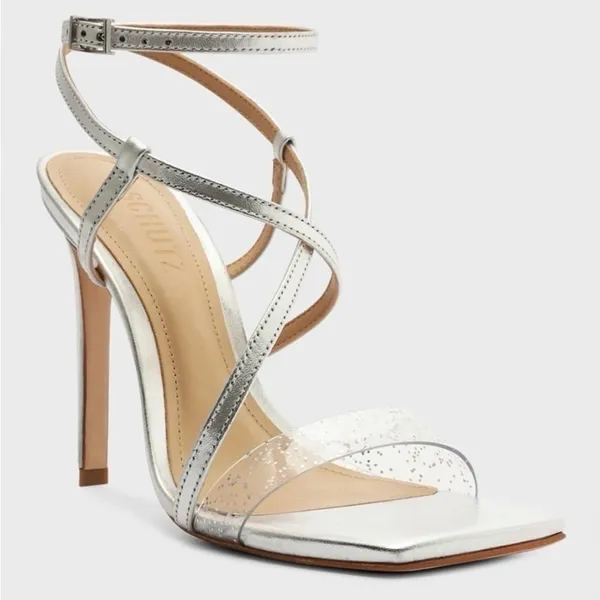 NEW Schutz Women’s Aisha Metallic Ankle-Strap Sandals Crystal Prata Silver - Image 6