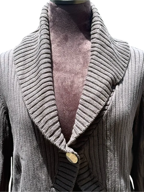 Kenneth Cole Reaction Black Cropped Ribbed Cardigan Shawl Collar‎ 1 Button Large - Image 5