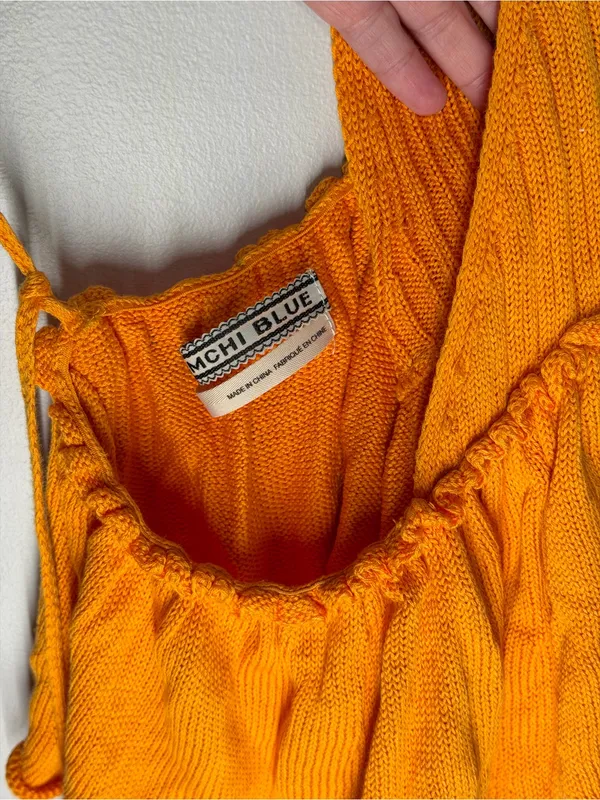 Kimchi Blue Tie Back Babydoll Crop Knit Cami Orange Boho Festival‎ Open Back Top - Image 4