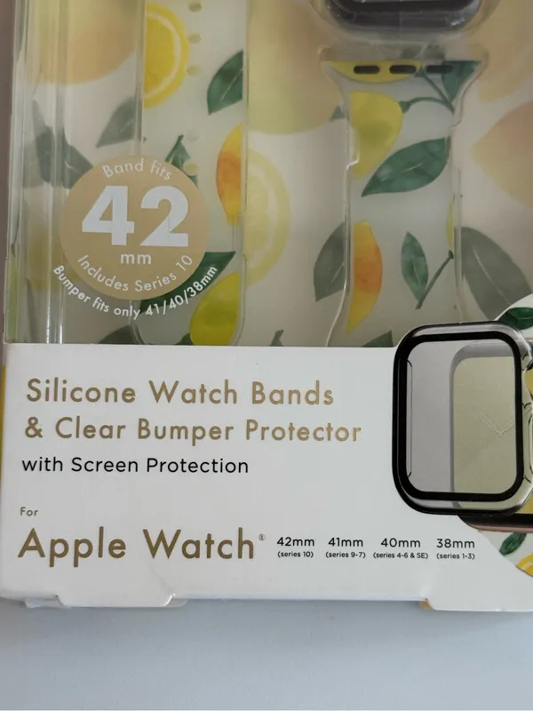 Pink Sky nwt Lemon Print Silicone Apple Watch Band with Clear Bumper - Yellow - Image 2