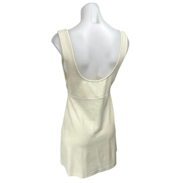 Free People Beach Olivia Cream Sleeveless Rib Knit Button Down Mini Tank Dress M - Image 2