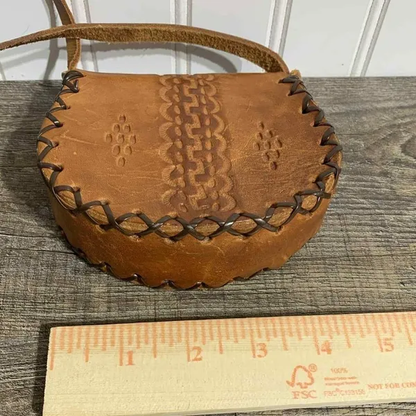 70s Vintage Mexican Hand Tooled Leather Bag Boho Western Floral‎ - Image 5