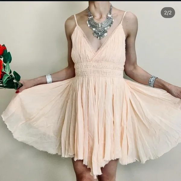 NWOT Free People Peach Delia Slip Sun Dress Spaghetti Straps Peach Sz M - Image 5