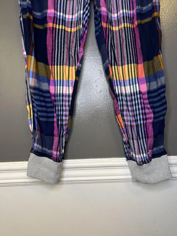 Aerie Pants Womens Small Multicolor Plaid Lounge Jogger Drawstring Cuffed Sleep - Image 3